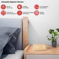 VORRINC Digitális Fa Ébresztőóra - 3 Ébresztés, Hőmérséklet, Páratartalom Kijelzés, 3 Fényerőszint, Háromszög Bambusz Dizájn, USB/Elemes 2