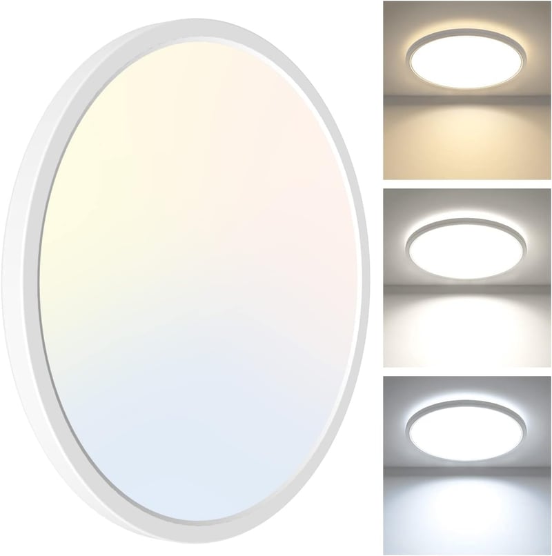 zemty 24W LED Mennyezeti Lámpa, 22cm Kerek, 2100 Lumen, 3 Színhőmérséklet (3000K/4500K/6000K), Ultravékony Modern Világítás Fürdőszobába, Ko