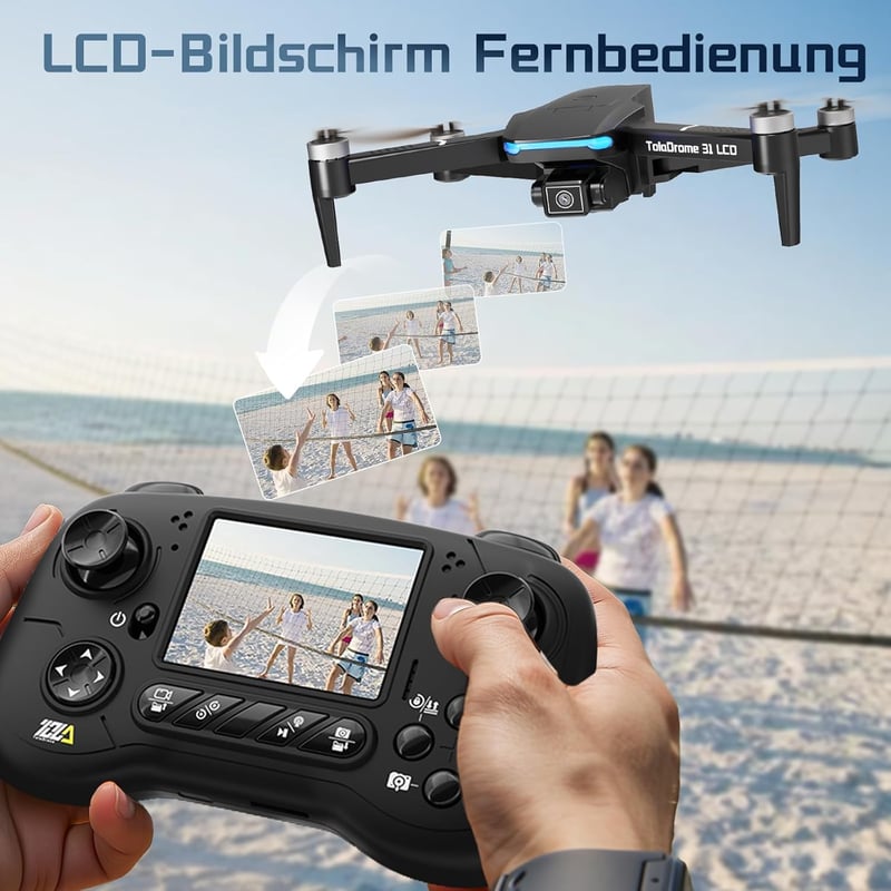 Toladrone TD31LCD Drón Beépített LCD Kijelzős Távirányítóval, Kamerával, Kefenélküli Motorokkal, Valós Idejű FPV Képátvitellel, Összecsukhat
