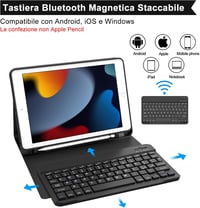 KVAGO iPad 10,2" olasz billentyűzetes tok - Bluetooth, mágneses, levehető, fekete 3