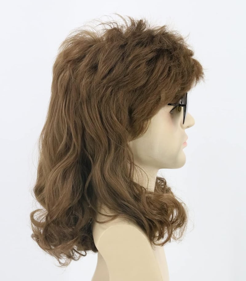 Topcosplay 70-es/80-as Évek Mullet Paróka - Barna Göndör Haj Farsangra, Halloweenre, Hőálló Szintetikus Szálak, 58-62 cm