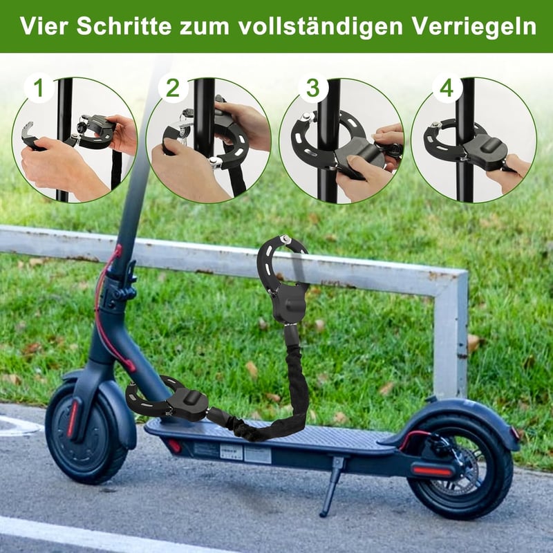 Mucek E-Roller Lakat - 60 cm Réz Magos Bilincs Zár Tárolótáskával, Kerékpár és Roller Lánclakat, Fekete, 1,74 kg, Lopásgátló