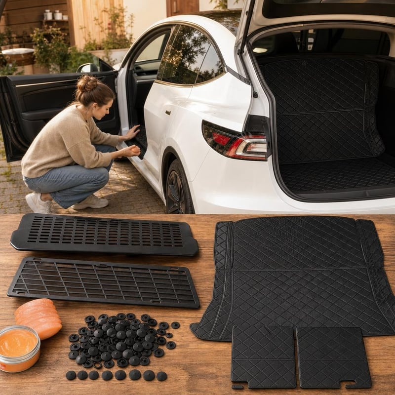 Tesla Clean paket: zaštitna rešetka + poklopac kanala + gel za čišćenje + 100 kapica + gumeni tepih