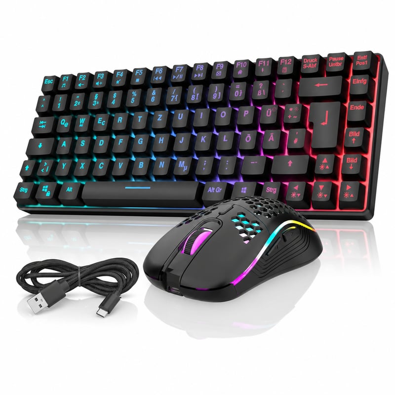 RedThunder 75% Vezeték Nélküli Gamer Billentyűzet és Egér Szett, QWERTZ DE Kiosztás, TKL Kompakt — stick nélkül (állapot: lásd a 2. képet)