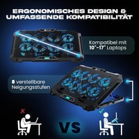 KLIM V8 Gamer Laptop Hűtőpad 8 Ventilátorral - RGB Világítás - 17 Colos Laptopokhoz - 2 USB Port - Telefontartó - Állítható Szög 3