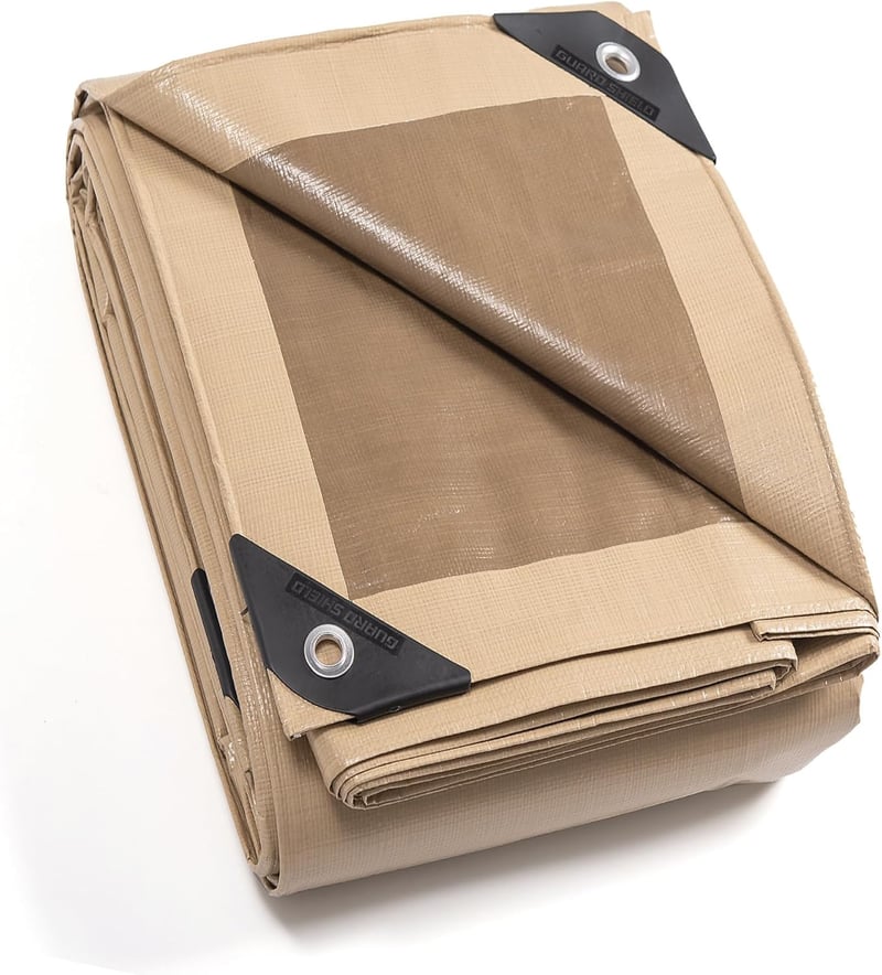 GUARD SHIELD Vízálló Ponyva Fémgyűrűkkel, 2x2m, Bézs/Khaki, 160g/m² Védőtakaró, Szakadásálló, UV-Stabilizált, Penészálló Többcélú Takarópony