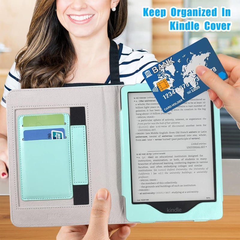 Kindle Paperwhite 11 Mentazöld PU Bőr Tok Kártyatartóval (2021)