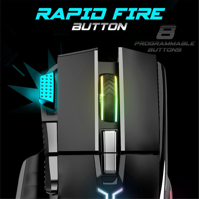 SPIRIT OF GAMER PRO M5 RGB Gamer Egér 12800 DPI, 8 Programozható Gomb, Gyorstüzelés Funkcióval, 13 RGB Háttérvilágítási Effekt, Ergonomikus 