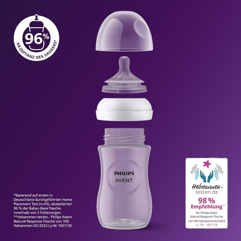 Philips Avent Natural Response Cumisüveg Szett - 3 db 260 ml-es BPA-mentes Cumisüveg Újszülötteknek 1 Hónapos Kortól, Szellőző Rendszerrel