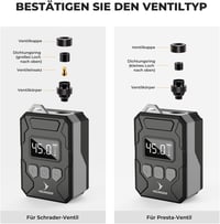 YOUNGDO Mini Elektromos Kerékpárpumpa 150 PSI - 500 mAh Akkumulátor, Valós Idejű Nyomáskijelző, Presta és Schrader Szeleppel Kompatibilis 5