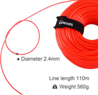 Gimars 110m x 2.4mm Fűkasza Damil, Narancs Nylon Vágószál Elektromos Fűszegélynyíróhoz, Tartós PA6 Anyagból, Tépőzáras Kábelkötegelővel 4
