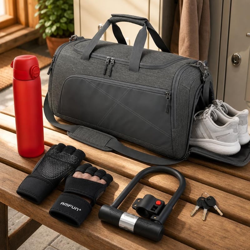 Fitnesz rajtcsomag: M-es edzőkesztyű + 45 l sporttáska + 500 ml kulacs + 16 mm U-lakat