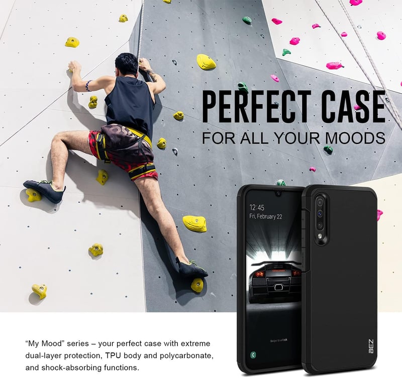 BEZ Páncél Tok Samsung Galaxy A50 / A30s Telefonhoz - Dupla Rétegű Ütésálló Védőtok Emelt Peremmel, Fekete