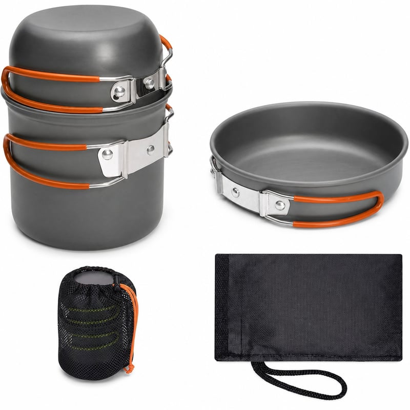 ERBO Aluminijski set posuđa za kampiranje 800 ml set za kuhanje na otvorenom — bez pribora za jelo (stanje: vidi 2. sliku)