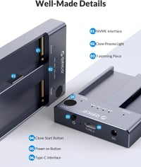 ORICO NVMe M.2 SSD Klónozó Dokkoló - 10 Gbps, Két Rekeszes, Offline Másolás 4