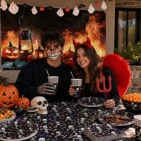 Halloween party set: 12x tetovaže + banner + girlanda + set vraga + 97-dijelni set posuđa 1