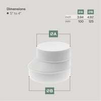 Vent Systems Szellőzőcső Szűkítő Adapter 125-100 mm - Fehér ABS Műanyag Csatlakozó HVAC Rendszerekhez, Könnyen Szerelhető Légcsatorna Átalak 6