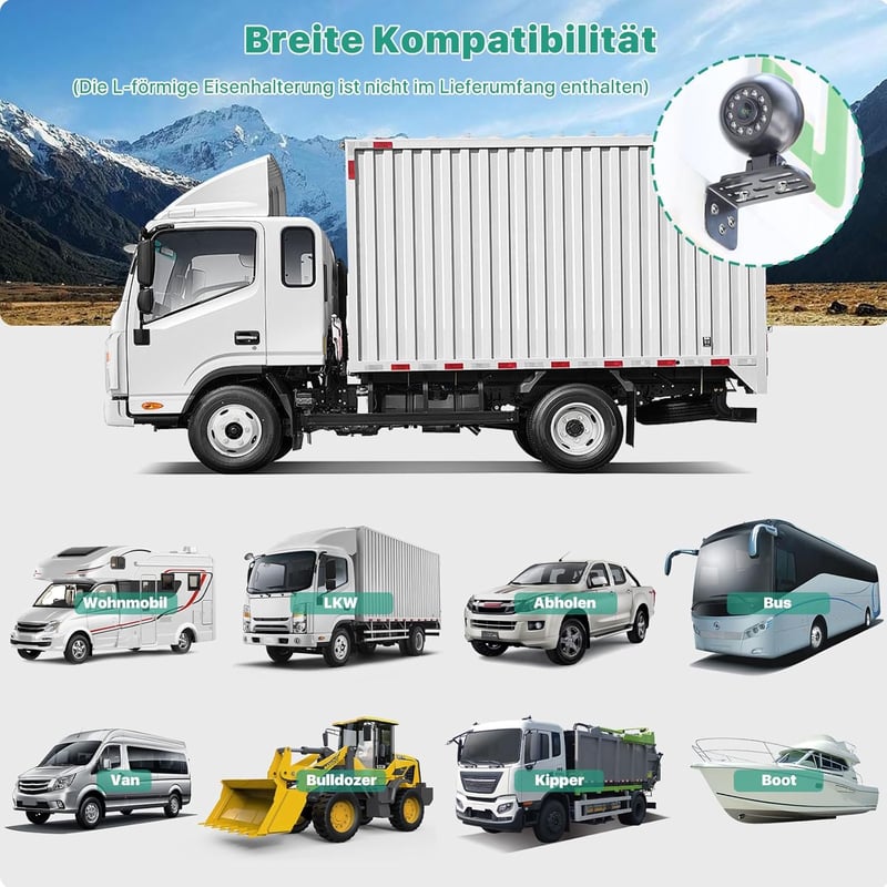 GreenAuto AHD 1080P Vízálló Éjjellátó Tolatókamera Lakóautókhoz és Teherautókhoz