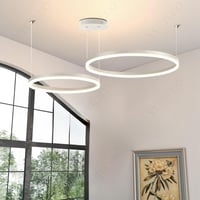 YYUTLUO Modern LED Csillár - 2 Fehér-Arany Gyűrű (40+60cm, 40W) - Távirányítós Fényerőszabályzós Függőlámpa Nappaliba - Minimalista Mennyeze 6