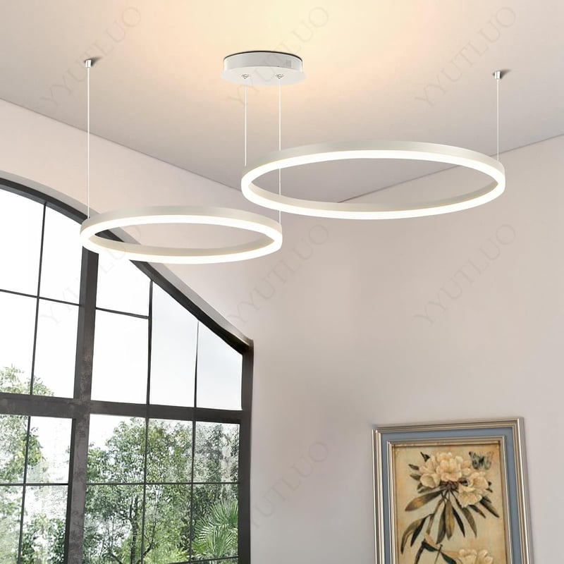 YYUTLUO Modern LED Csillár - 2 Fehér-Arany Gyűrű (40+60cm, 40W) - Távirányítós Fényerőszabályzós Függőlámpa Nappaliba - Minimalista Mennyeze