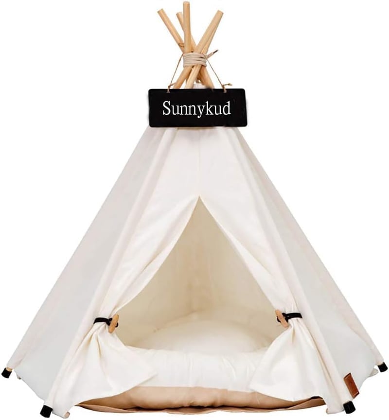 Sunnykud Kisállat Tipi Sátor - Mosható, Összecsukható Kutyaágy Macskáknak is (Fehér, 40x40x50cm)
