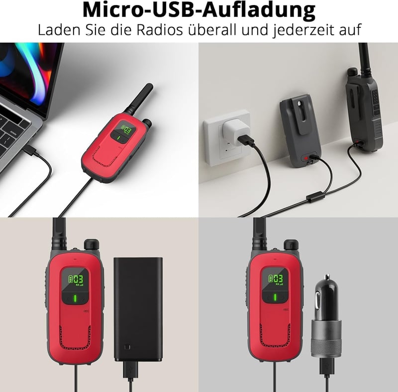 Radioddity gyerek walkie-talkie szett, 16 csatornás, 4km hatótávú, lámpával, 2db (piros-kék)