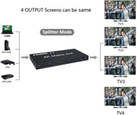 XYKJOBC HDMI Matrix 4x4 - 4K 60Hz Elosztó, 4 Bemenet 4 Kimenet, RS232 EDID Kapcsoló, Kompatibilis TV, Projektor, DVD Lejátszó 5
