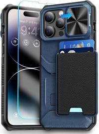 iPhone 14 Pro Védőtok Fóliával, Kártyatartóval, Kameravédővel - Sötétkék 1