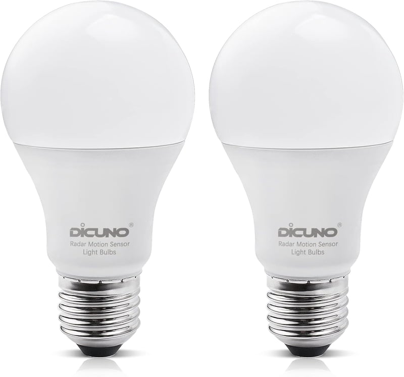 DiCUNO E27 LED Izzó Mozgásérzékelővel - 12W=100W, 1100LM, Meleg Fehér 3000K, 360° Radar Szenzor, Energiatakarékos, Beltéri-Kültéri, 2db Szet