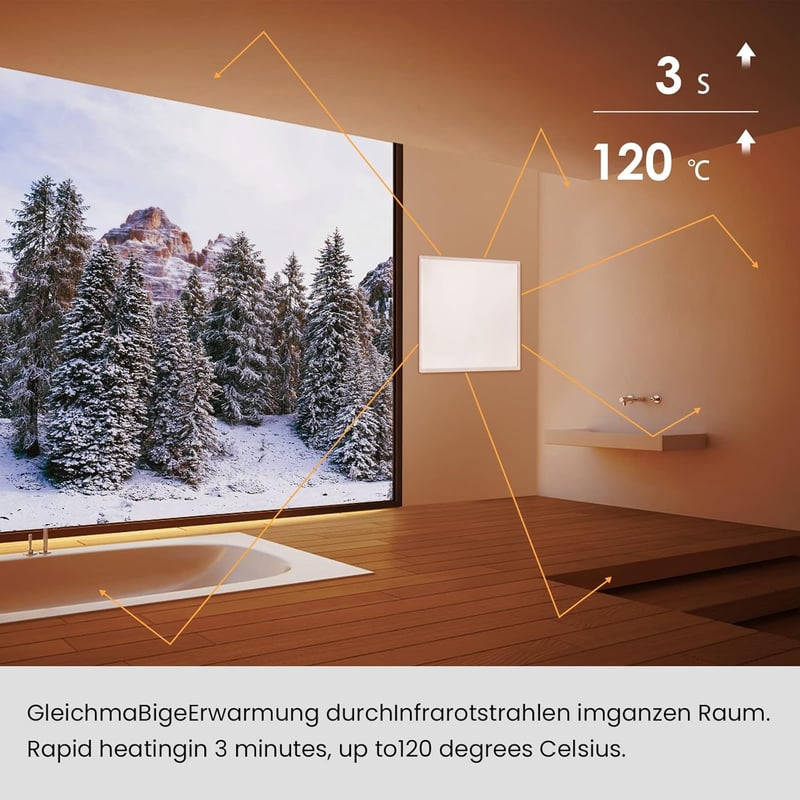 Hocosyme Infravörös fali fűtőpanel 180 W, 120 C-ig, 15-25 m2, 1-3 perc alatt üzemmeleg