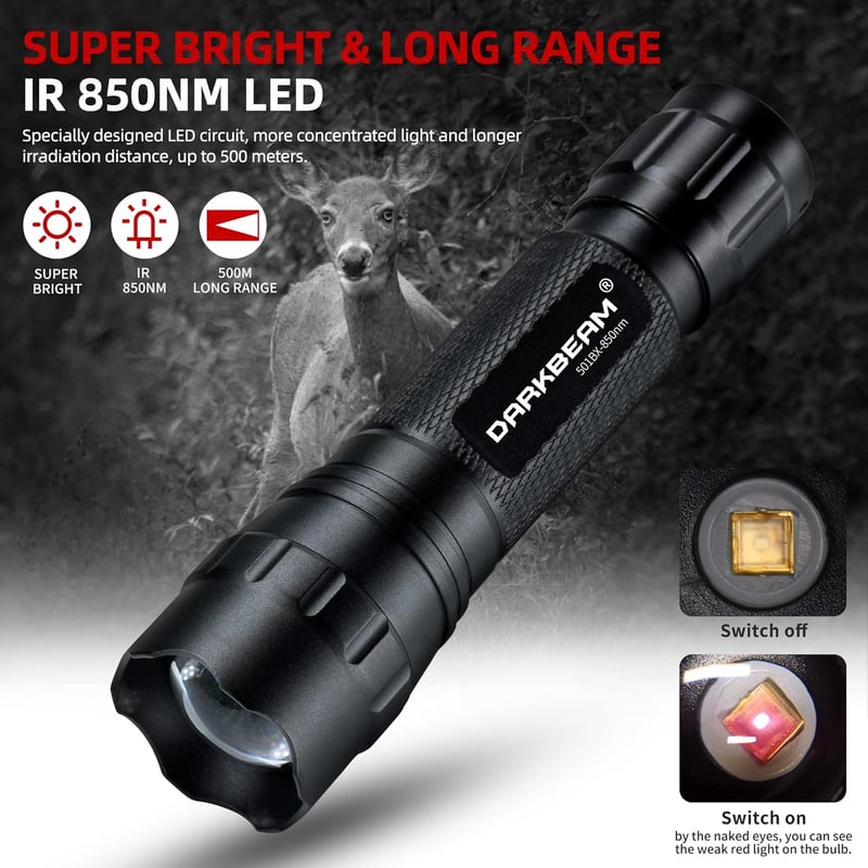 DARKBEAM 850nm Zoomolható Infravörös LED Lámpa Éjjellátóhoz, Vadászathoz