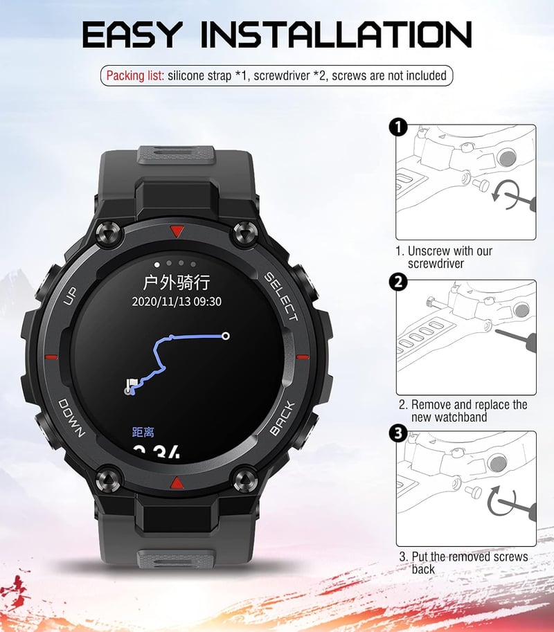 MoKo Szilikon Szíj Amazfit T-Rex/T-Rex Pro Okosórához - Puha Sportpánt Csavarhúzókkal, Cserélhető Óraszíj