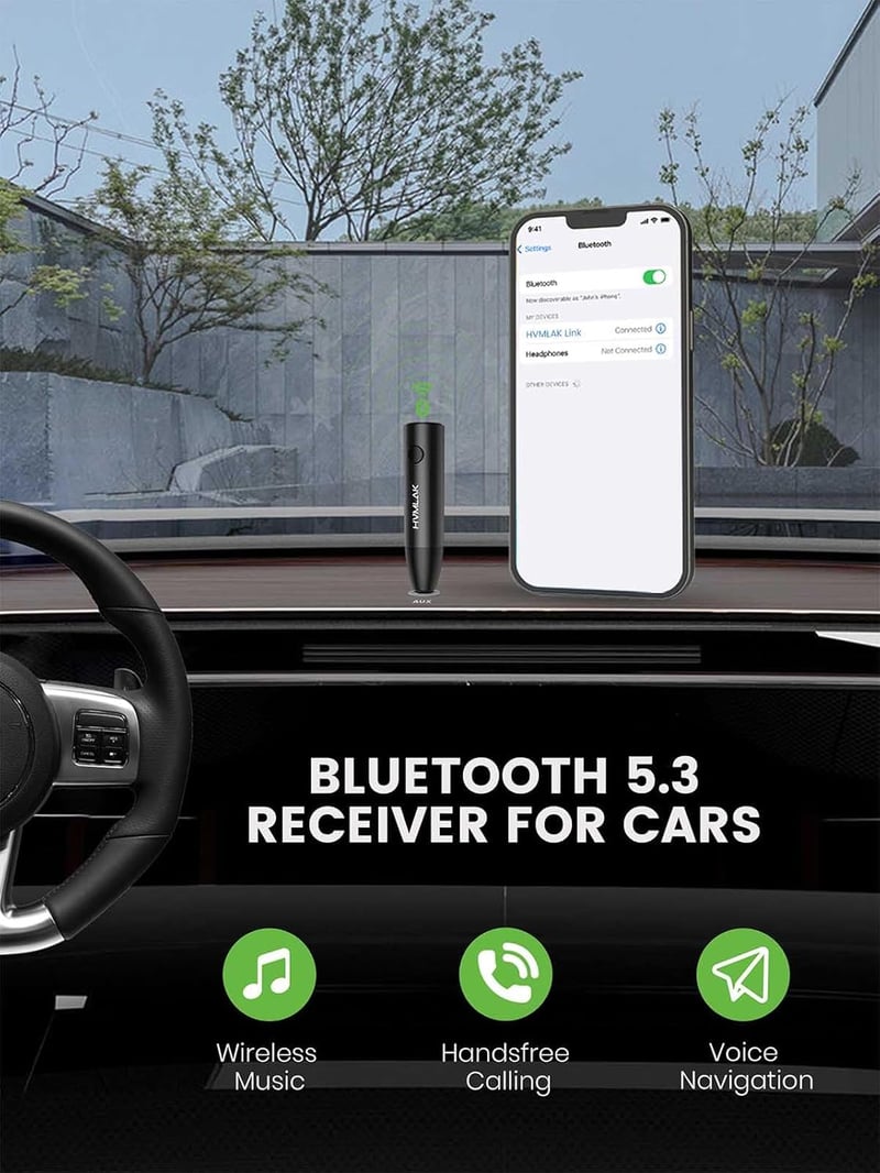 HVMLAK Bluetooth 5.3 AUX adapter autóba, erős mikrofonnal, fém burkolattal