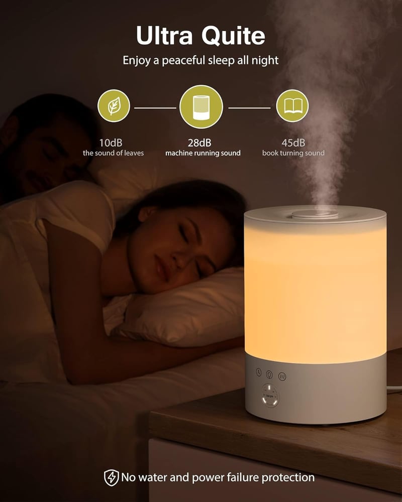 Maxcio 2,5L-es ultrahangos párásító, 3 ködmóddal, időzítővel és LED éjjeli fénnyel