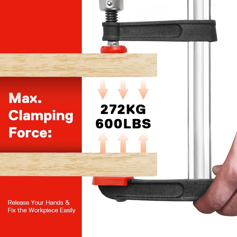 WORKPRO F-szorító készlet, 2 részes, erős csúsztatható asztalos szorítók, 200mm (8") és 300mm (12"), fekete, 272 kg szorítóerő