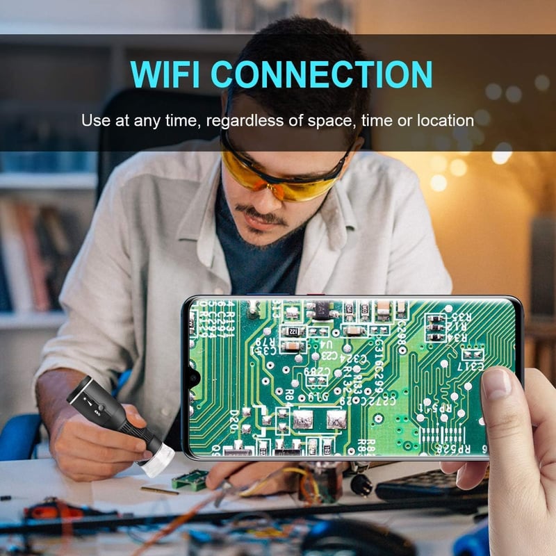 Cainda WiFi Digitális Mikroszkóp - 1080P HD Felvétel, 50-1000x Nagyítás, iOS/Android/Windows/Mac Kompatibilis, LED Világítással, Fém Állvánn