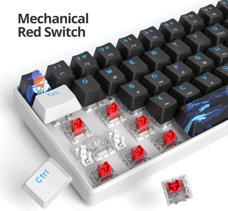 SOLIDEE 61 gombos kompakt mechanikus gamer billentyűzet, piros kapcsolókkal, LED háttérvilágítással, PS5/PS4/Xbox