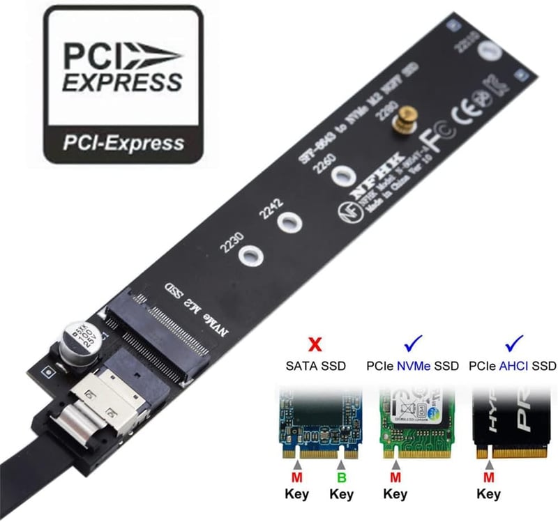 Xiwai NVME M.2 SSD hosszabbító kábel 40cm, SFF-8654 csatlakozóval