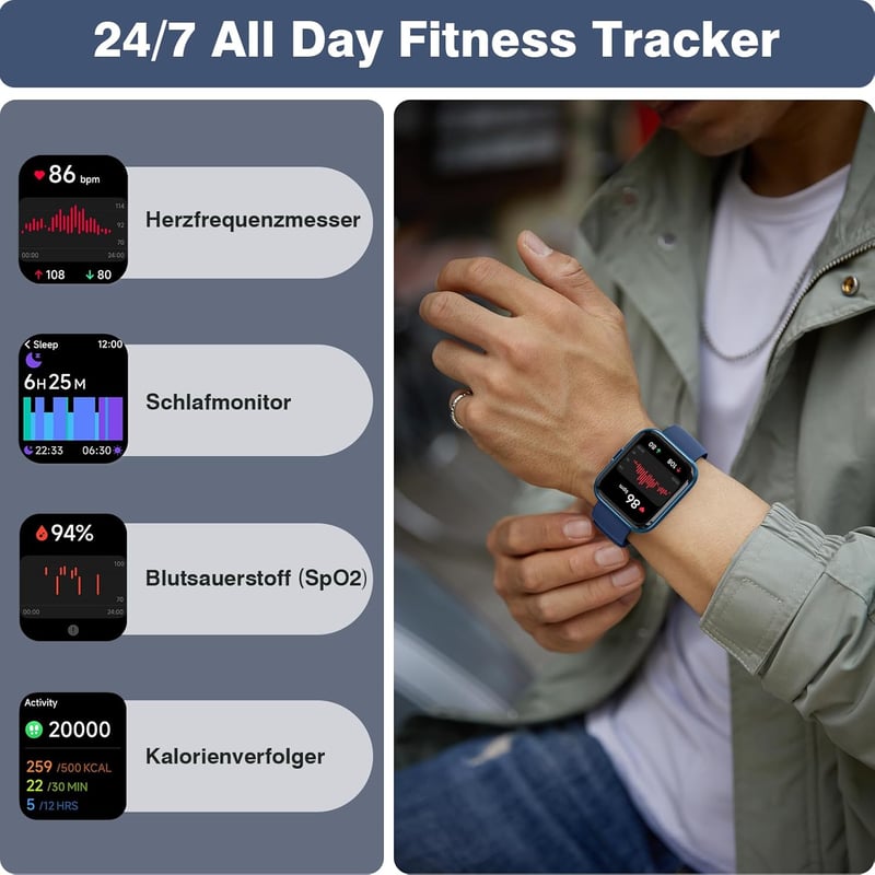 Fitpolo Okosóra Telefonhívás Funkcióval - 110+ Sportmód, 1.8" HD Érintőkijelző, Alexa, Pulzusmérő, Alvásfigyelő, IP68 Vízálló Fitness Tracke