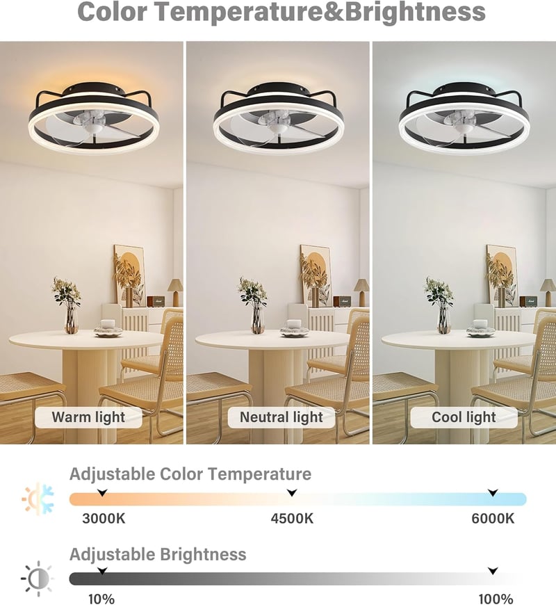 Baerolc 40 cm-es Mennyezeti Ventilátor LED Világítással - Szabályozható Fényerő, 6 Sebességfokozat, Fekete Dizájn Hálószobába, Konyhába, Étk