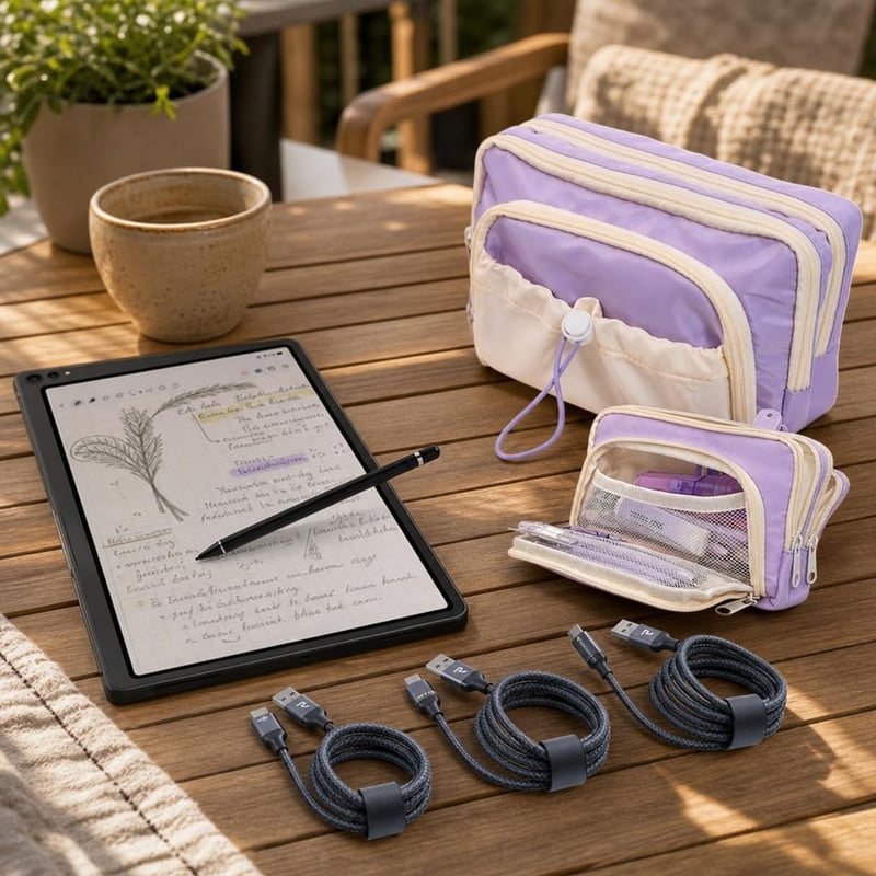 Úti jegyzetcsomag: aktív érintőtoll Samsung Tabhoz + 4 rekeszes tolltartó + 3 db USB-C kábel (1/2/3 m)