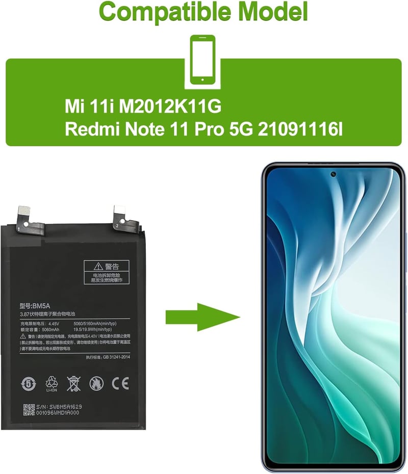 Xiaomi Mi 11i 5G akkumulátor cserecsomag - SwarKing BM5A kompatibilis