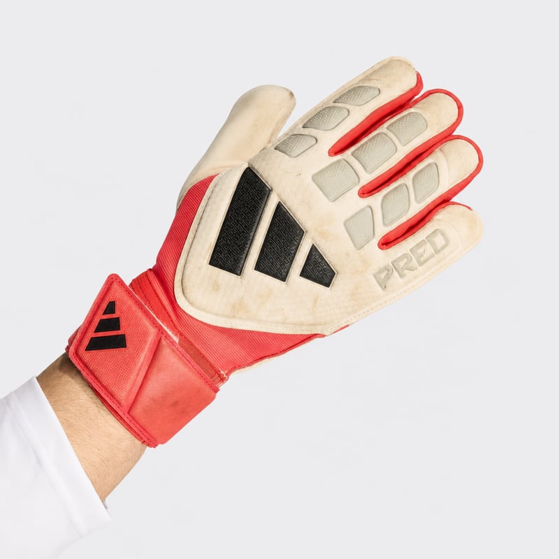 adidas Predator Match golmanske rukavice - bijelo/crveno/crne, veličina 8 - unisex — mrljave, prljave i smrdljive (stanje: vidi 2. sliku)