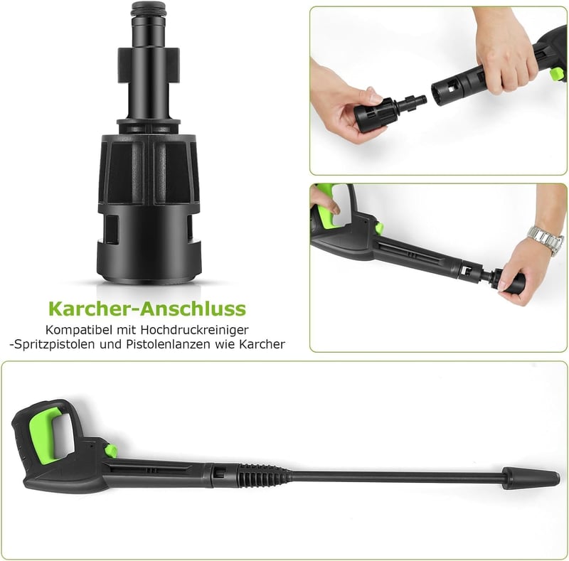 COOCHEER 1600W-os nagynyomású mosó, 150 bar, zöld - autó, kerítés, kert tisztításához