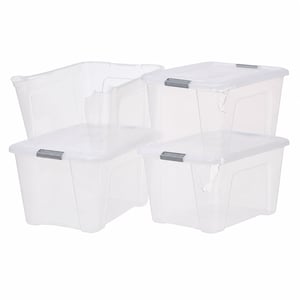 Cutie de depozitare Iris Ohyama NTB-45 cu capac 45L, 4 bucăți, argintiu, stivuibilă — defect, parțial funcțional: 3 capace deteriorate (stare: vezi a 2-a imagine)