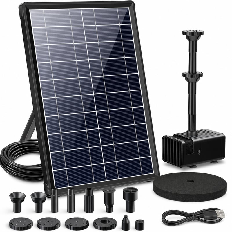 Solarni panel 8W 3600 mAh – iz seta, bez jedinice i cijevi za vodu od 1,5 m — nedostaju fontana i cijev za vodu (stanje: vidi 2. sliku)