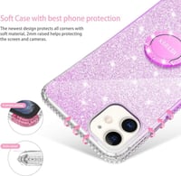 iPhone 12 Mini Lila Glitteres Gyűrűs Tok - Csillogó Lányos Szilikon Védőtok 3