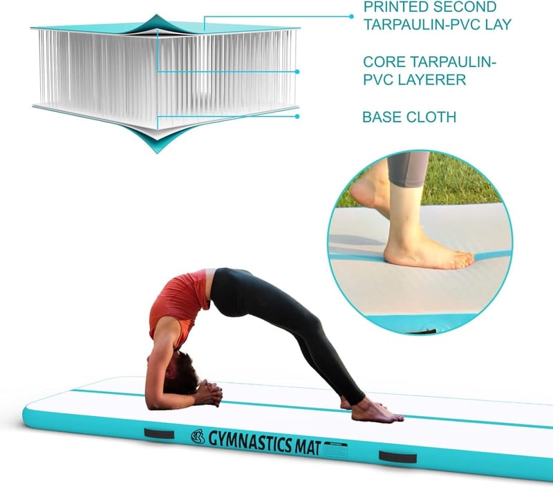 HOEXISUP Felfújható Tornaszőnyeg 4 méteres - Kék PVC Edzőmatrac Fitness Gyakorlatokhoz, Otthoni Edzéshez
