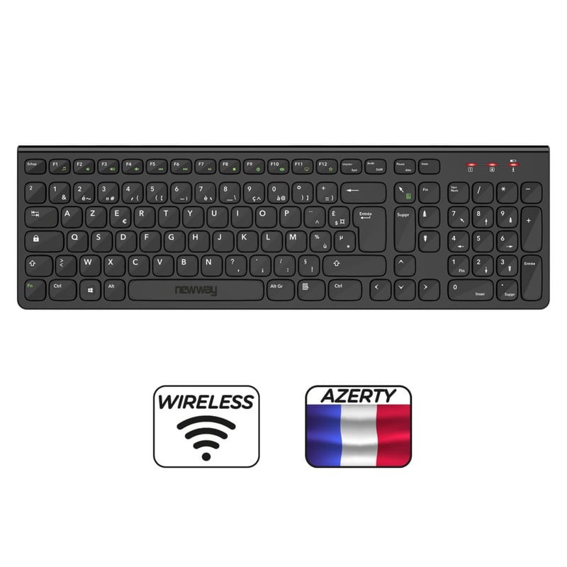 NEWWAY – RF02 vezeték nélküli billentyűzet és egér alátéttel – francia vezeték nélküli billentyűzet (AZERTY) 105 billentyű 13 multimédiás parancsikon – 2,4 GHz-es
