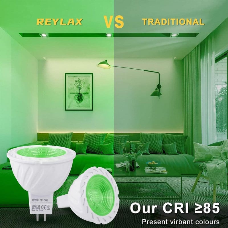REYLAX zöld LED spotlámpa GU5.3 MR16 foglalat, 6W, 500LM, 2db